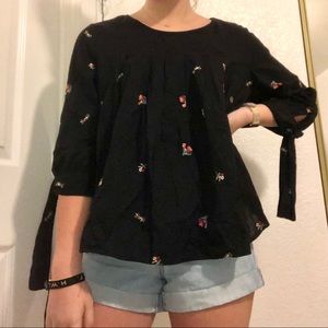 Lauren Conrad Tie Sleeve Rose Embroidered Blouse